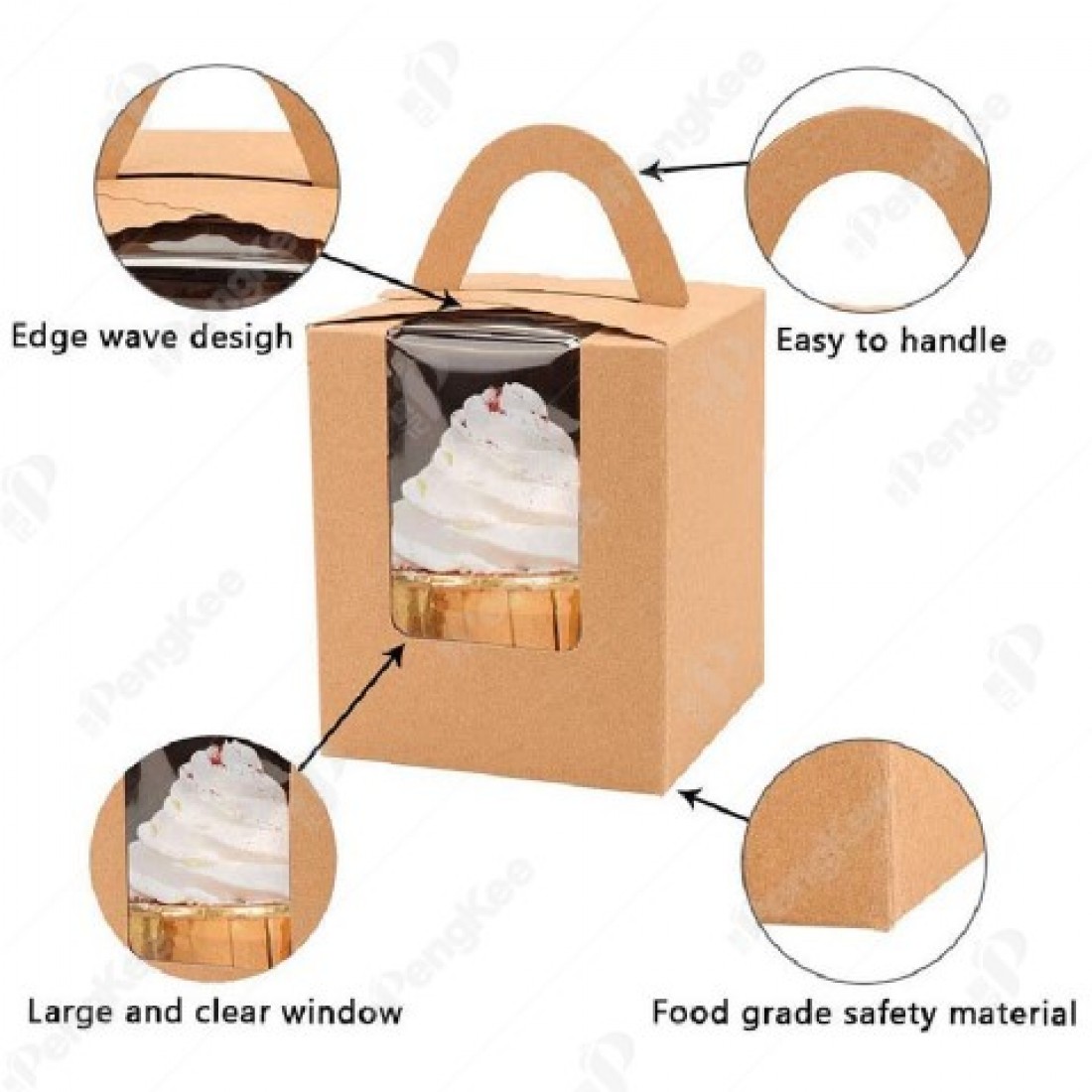 PAPER MUFFIN CAKE BOX WITH WINDOW AND HANDLE 1 CAVITY (9.2(W)*9.2(L)*11(H) CM