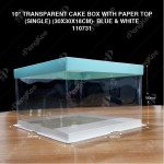 10" TRANSPARENT CAKE BOX WITH PAPER TOP(SINGLE) (30*30*18CM)- BLUE & WHITE