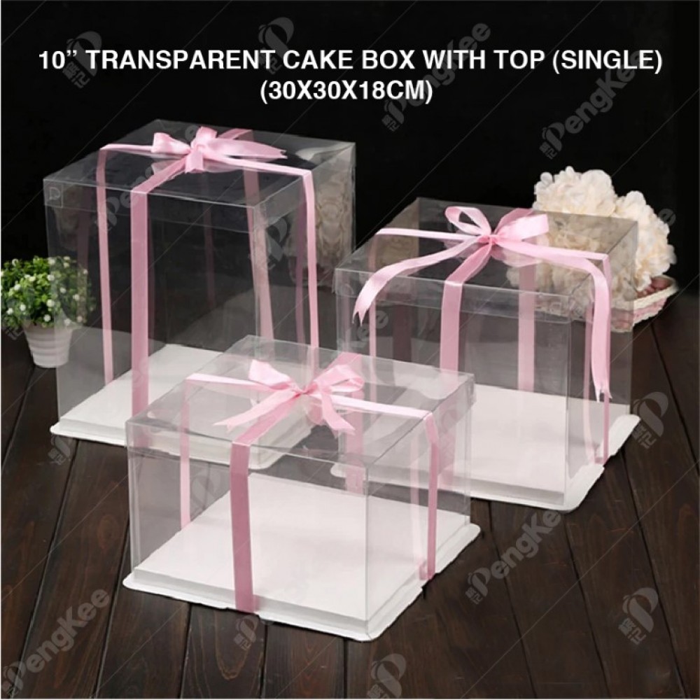 10" TRANSPARENT CAKE BOX WITH PAPER TOP(SINGLE) (30*30*18CM)-