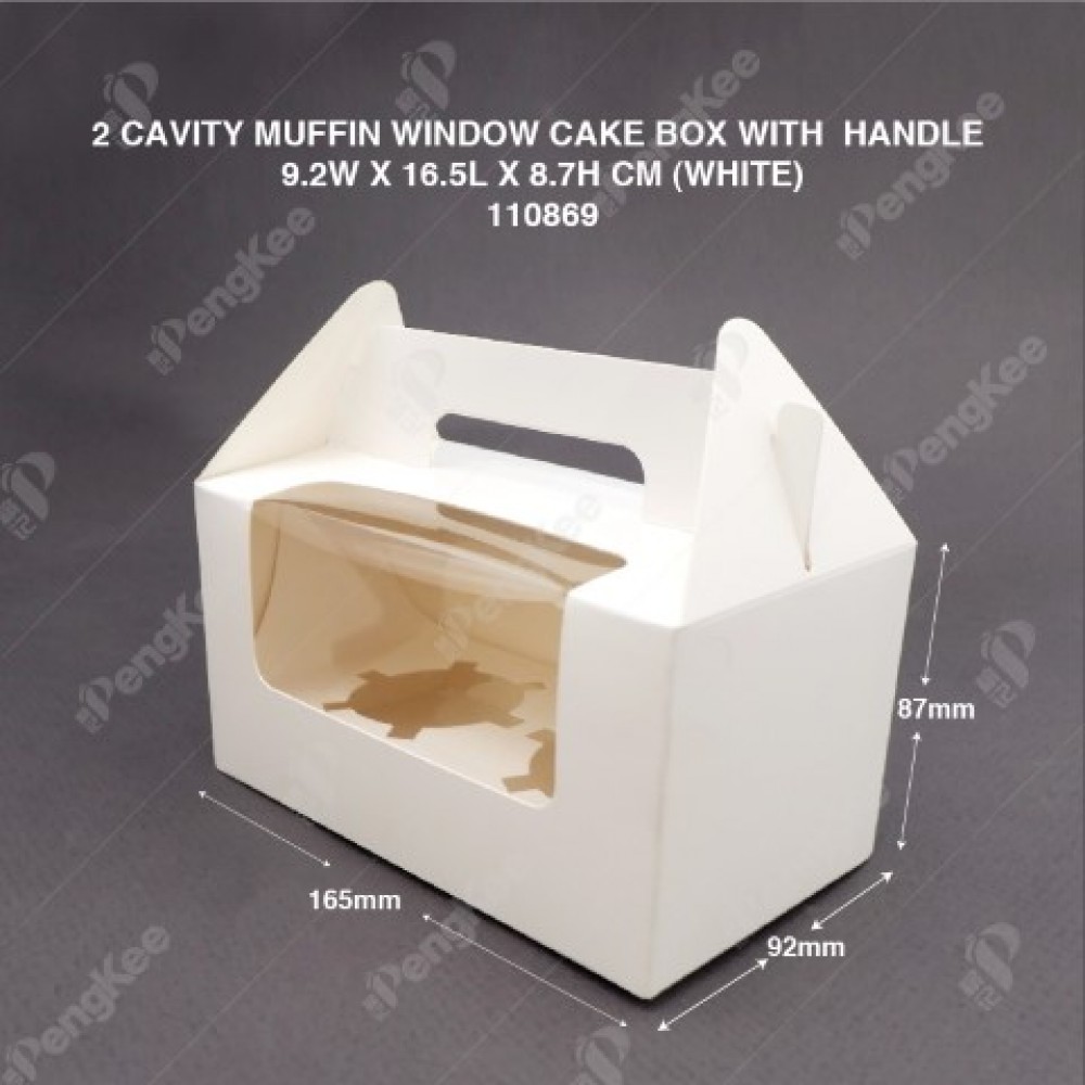 PAPER MUFFIN CAKE BOX WITH WINDOW AND HANDLE 2 CAVITY (WHITE)