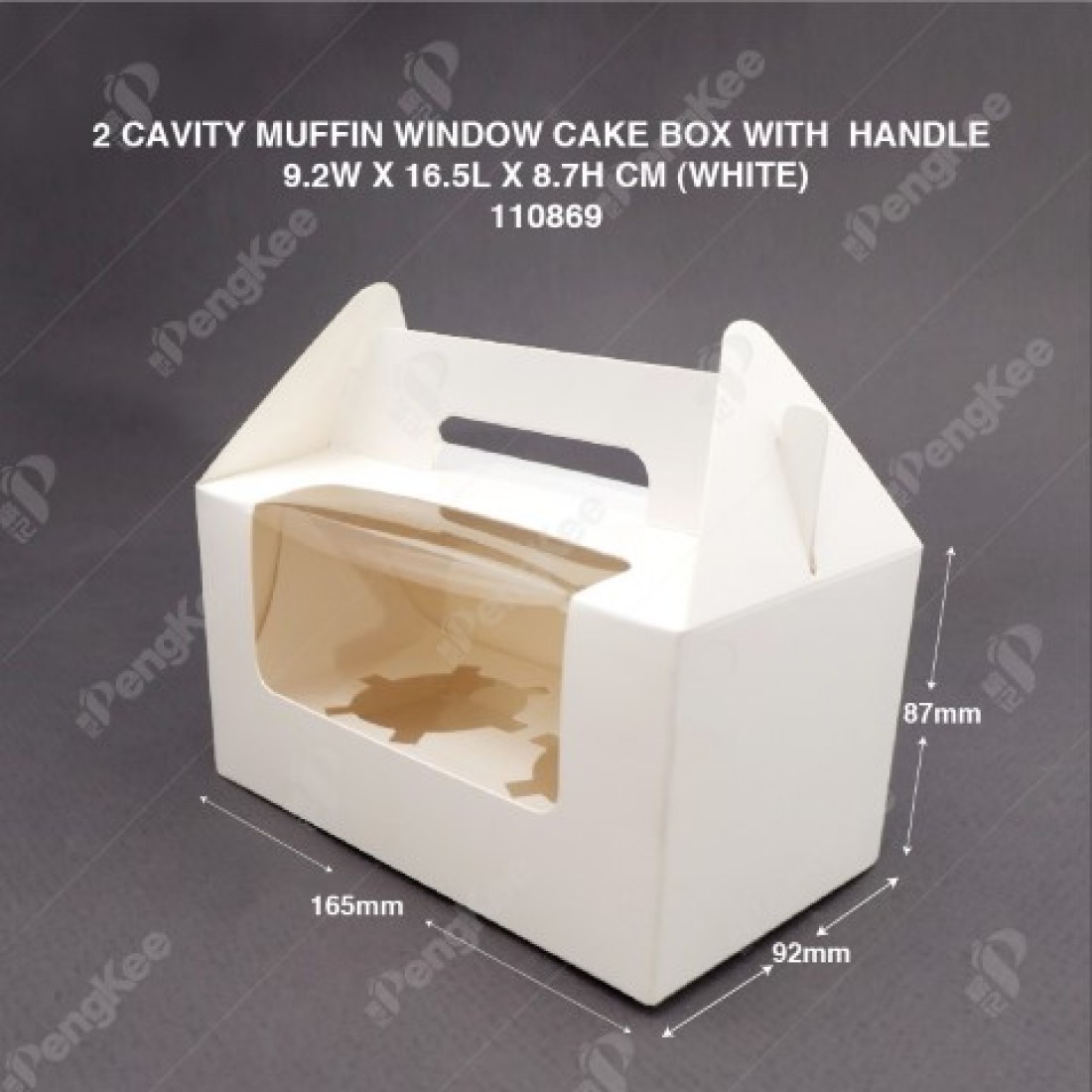 PAPER MUFFIN CAKE BOX WITH WINDOW AND HANDLE 2 CAVITY (WHITE)