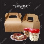 KRAFT PAPER CAKE BOX WITH HANDLE  6" X 4" X 3"  100'S/PKT