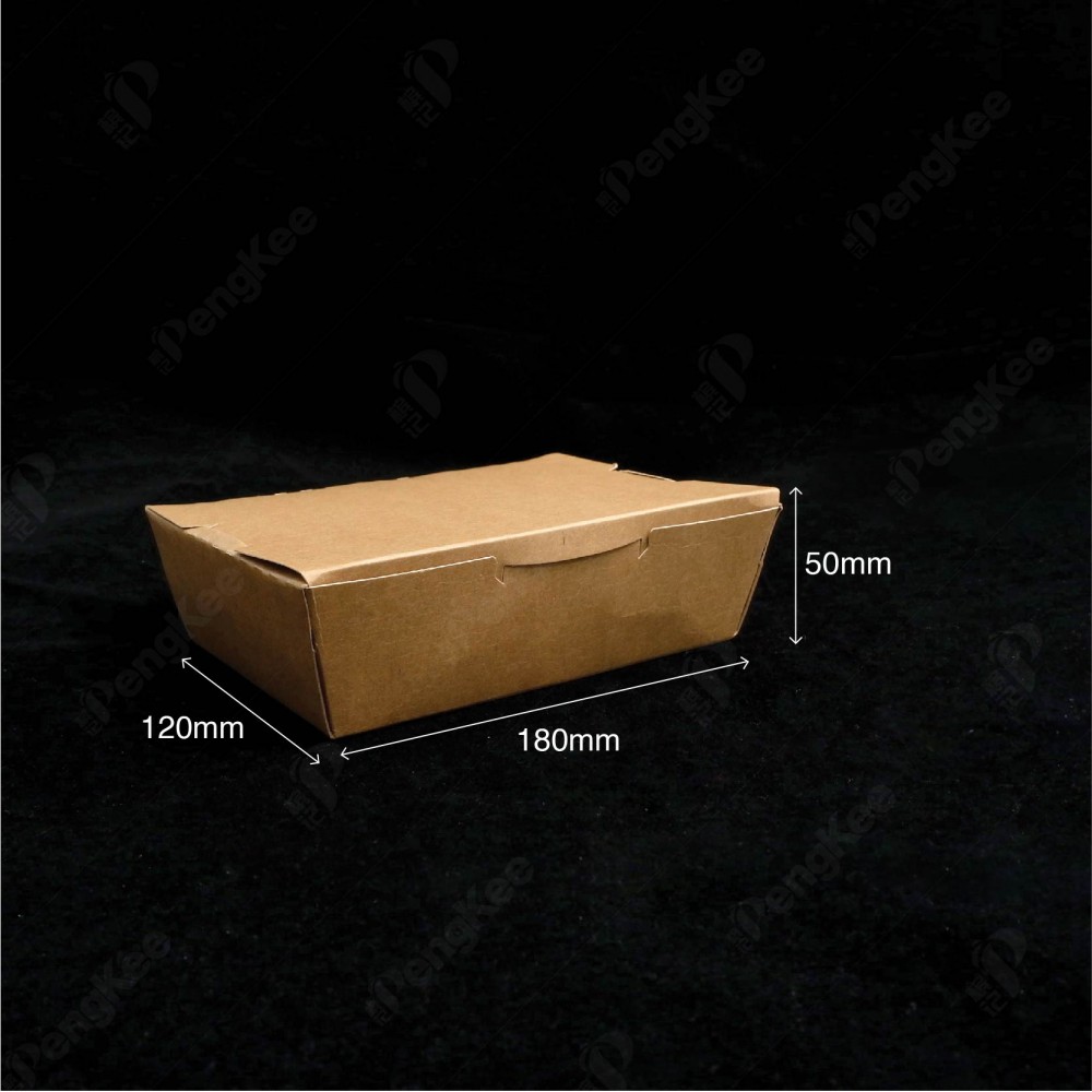 PAPER LUNCH BOX W/SELF LOCK (BROWN) (L) W180 x L120 x H50mm (8PKT X 50'S/CTN) HMT