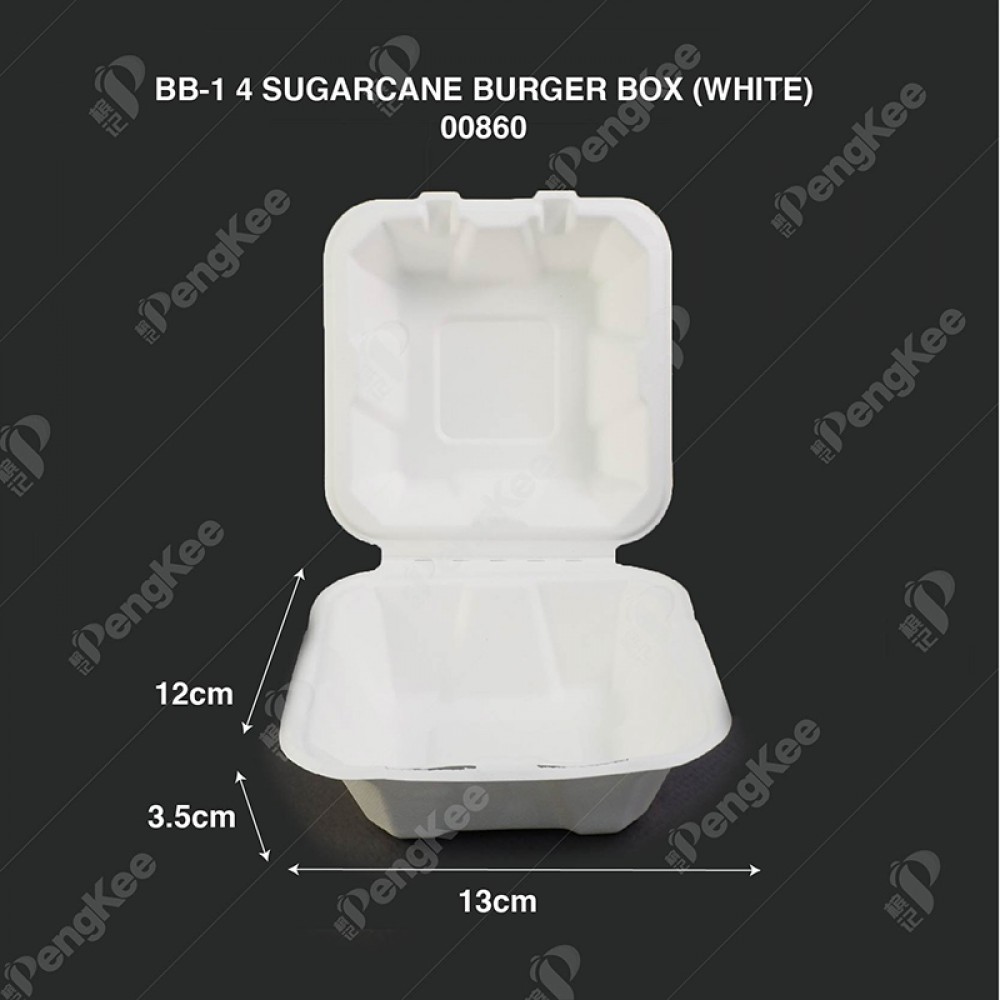 BB-1 4" SUGARCANE BURGER BOX (WHITE) 50'S X 20PKT/CTN