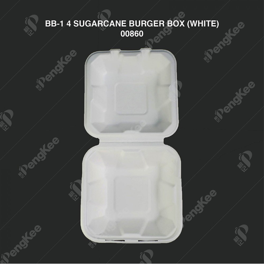 BB-1 4" SUGARCANE BURGER BOX (WHITE) 50'S X 20PKT/CTN
