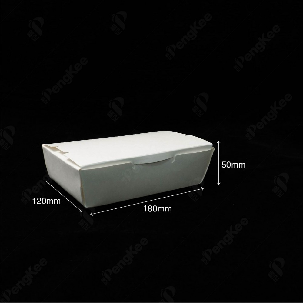 PAPER LUNCH BOX W/SELF LOCK (WHITE) (L) W180 x L120 x H50mm (50'S X 8PKT/CTN) HMT