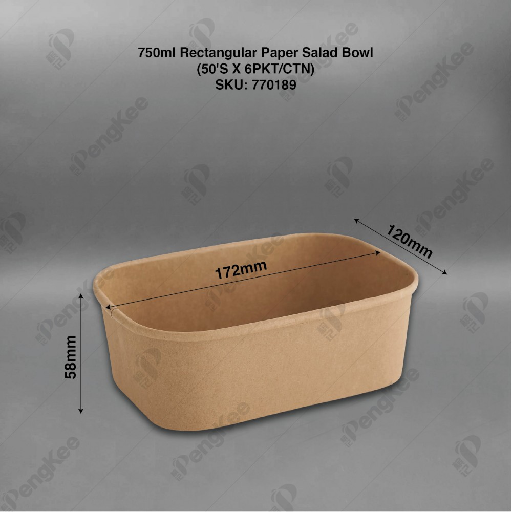 750ML RECTANGULAR PAPER SALAD BOWL (SPE) (KRAFT) (50'S X 6PKT) 