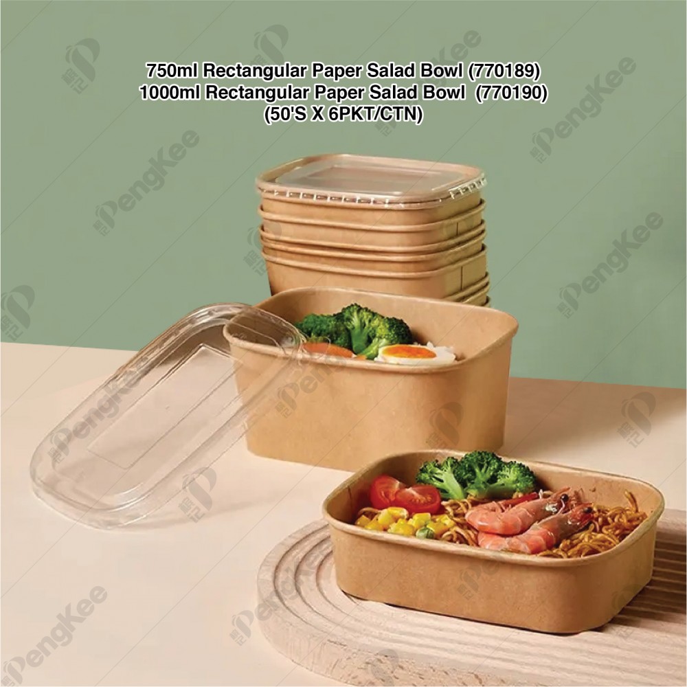 KRAFT PAPER RECTANGULAR SALAD BOWL 750 & 1000ML