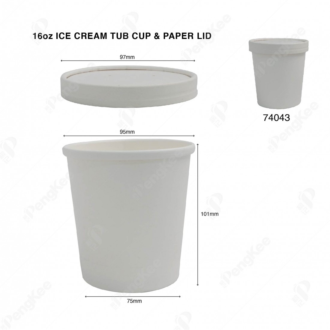 16OZ ICE CREAM TUB CUP & PAPER LID 50'S X 20PKT