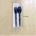 DISPOSABLE 6.5” PLASTIC 3 IN 1 CUTLERY SET (BLACK) ; (SPOON, FORK, FACIAL TISSUE) DISPOSABLE 6.5” PLASTIC 3 IN 1 CUTLERY SET (BLACK) ; (SPOON, FORK, FACIAL TISSUE)