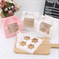 PAPER MUFFIN CAKE BOX WITH WINDOW AND HANDLE 4 CAVITY (15.6(W)*15.6(L)*11(H)CM) PAPER MUFFIN CAKE BOX WITH WINDOW AND HANDLE 4 CAVITY (15.6(W)*15.6(L)*11(H)CM)