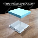 6" TRANSPARENT CAKE BOX WITH PAPER TOP(DOUBLE) (22*22*24CM)- BLUE & WHITE