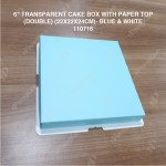 6" TRANSPARENT CAKE BOX WITH PAPER TOP(DOUBLE) (22*22*24CM)- BLUE & WHITE