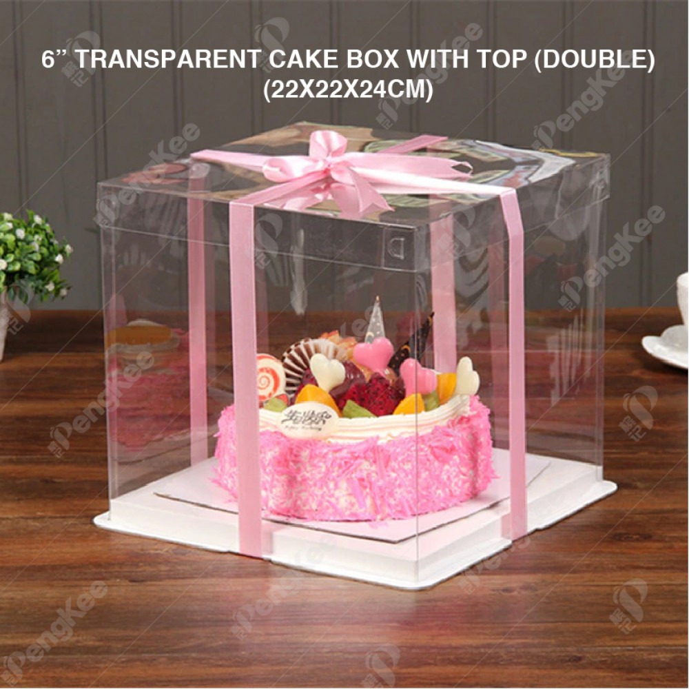 6" TRANSPARENT CAKE BOX WITH TOP(DOUBLE) (22*22*24CM)