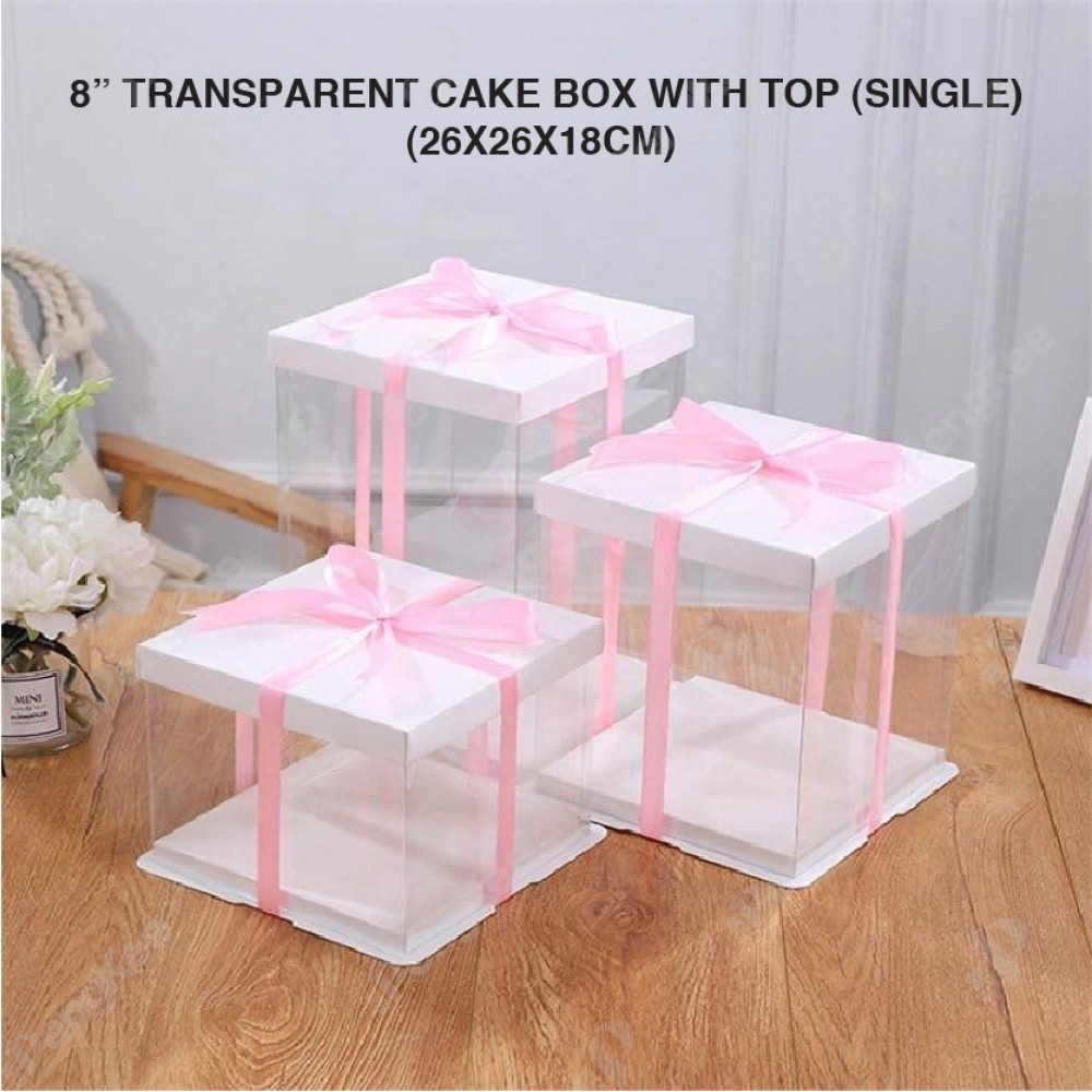 8" TRANSPARENT CAKE BOX WITH TOP(SINGLE) (26*26*18CM)