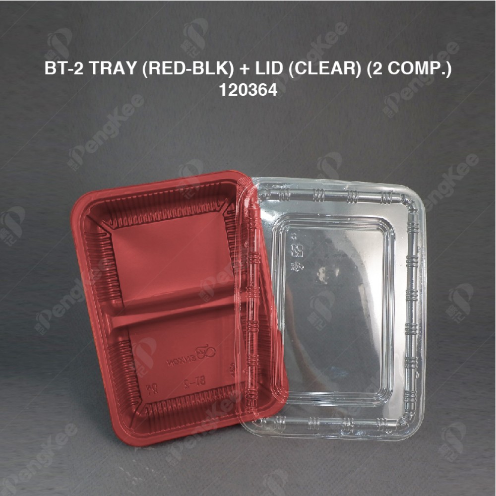 BT-2 TRAY (RED-BLK) + LID (CLEAR) (2 COMP.) (50'S/PKT) (12PKT/CTN)