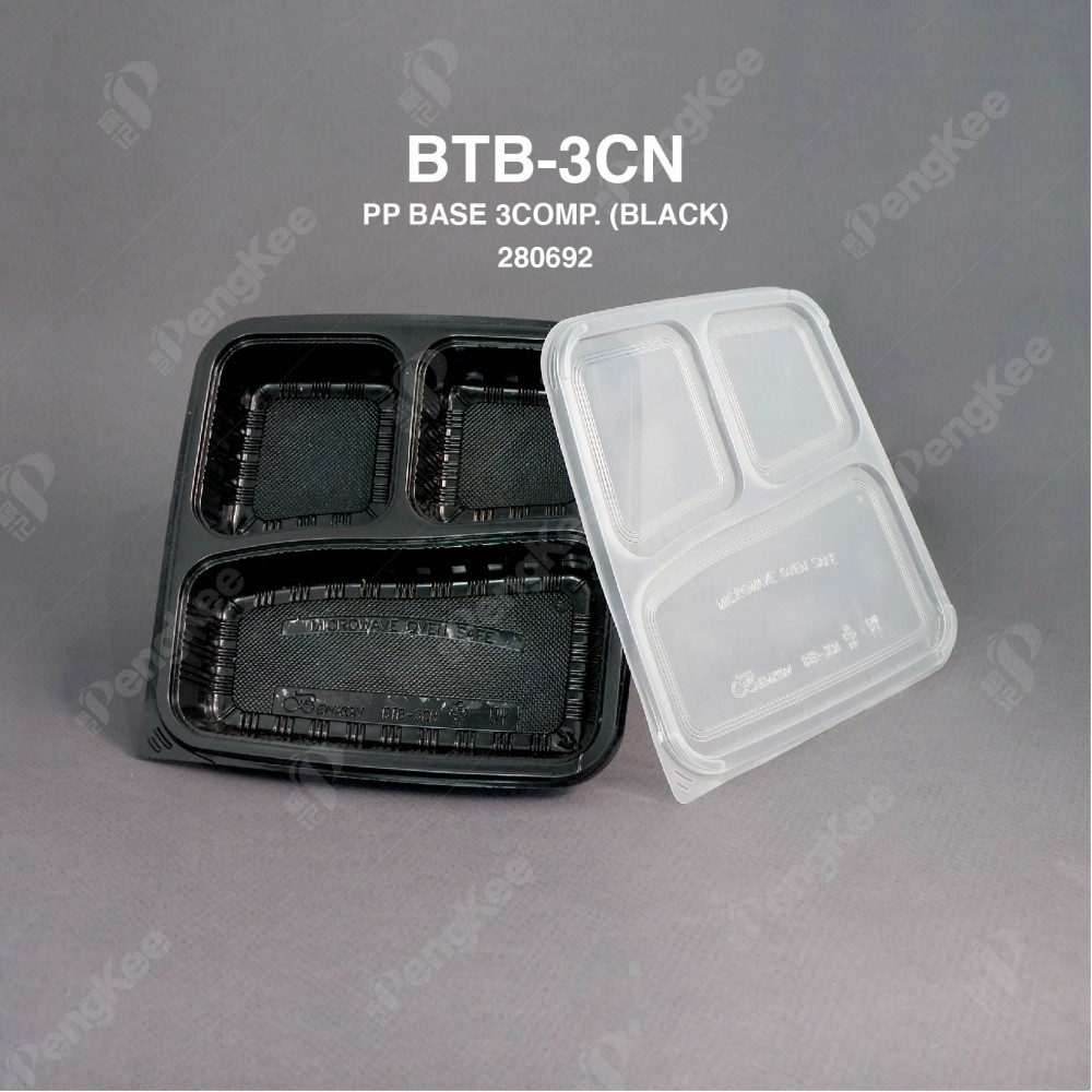 BTB-3CN PP BASE (BLACK) AND LID (CLEAR) TRAY (3 COMP.) Benxon