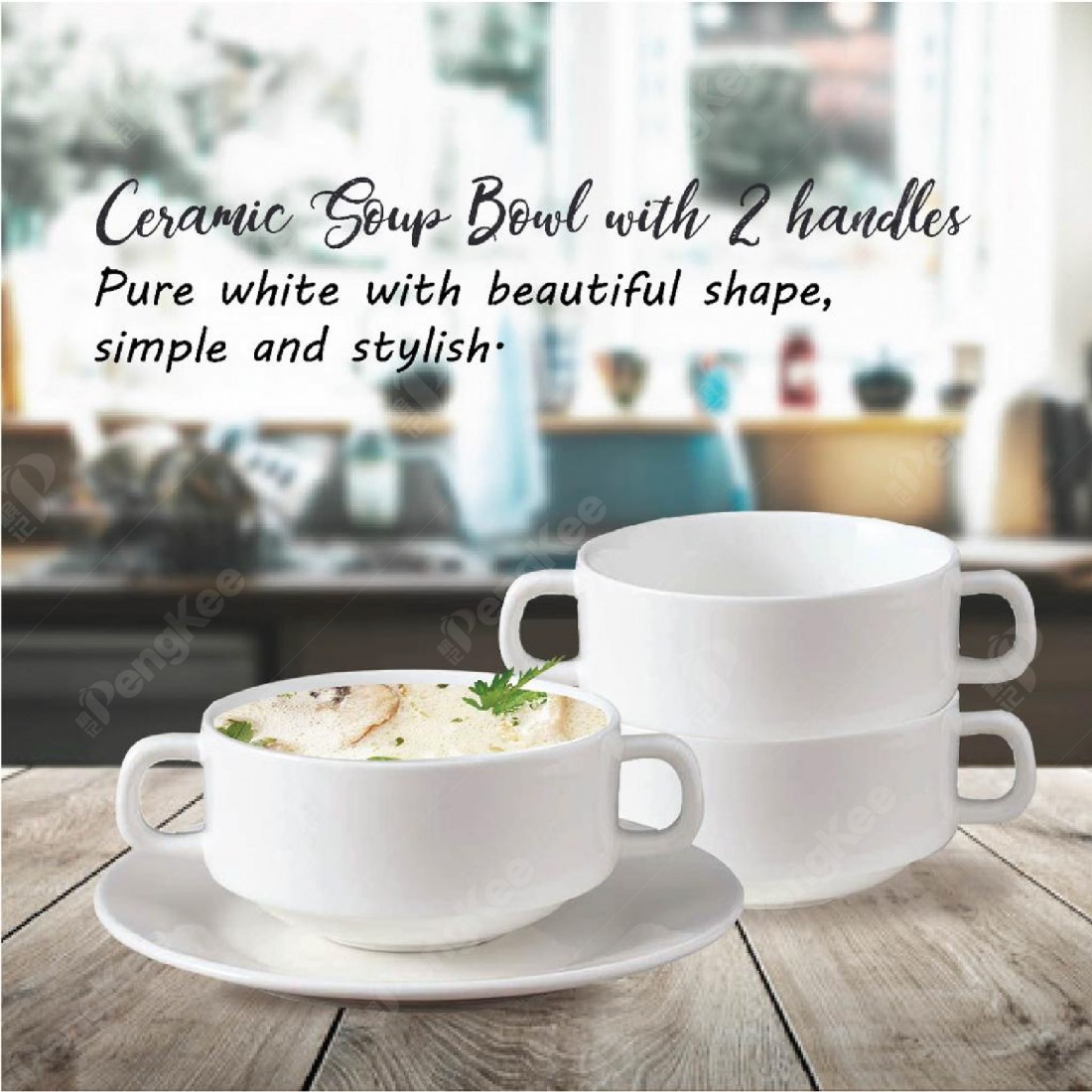 CERAMIC SOUP BOWL WITH 2 HANDLES