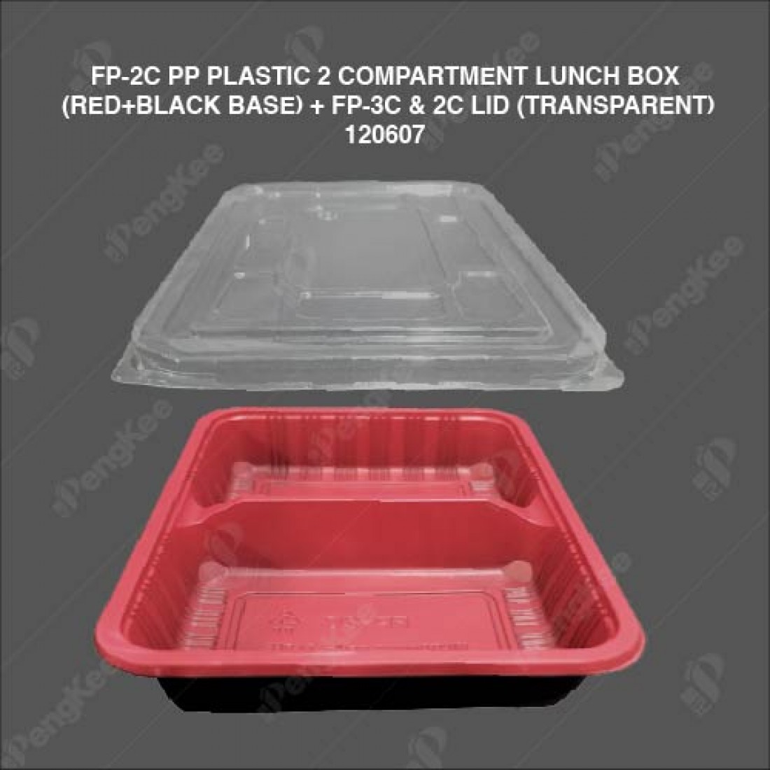 FP-2C PP PLASTIC 2 COMPARTMENT LUNCH BOX (RED+BLACK BASE) TRANSPARENT COVER