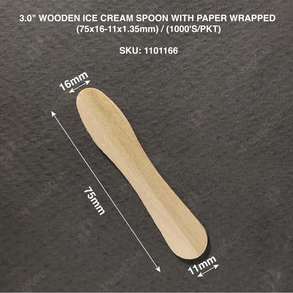 3.0" WOODEN ICE CREAM SPOON WITH PAPER WRAPPED