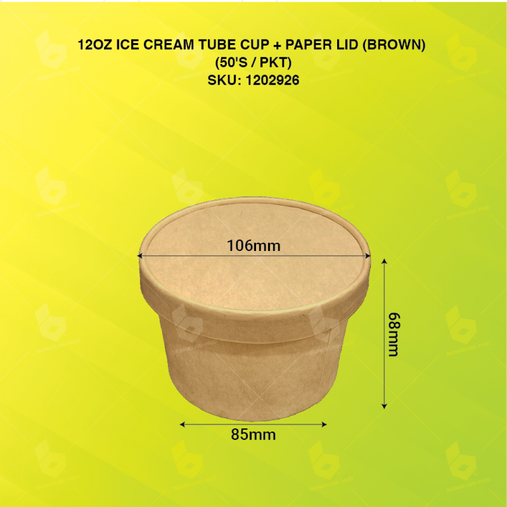 12OZ ICE CREAM TUBE CUP + PAPER LID (BROWN) (50'S X 20PKT/CTN)