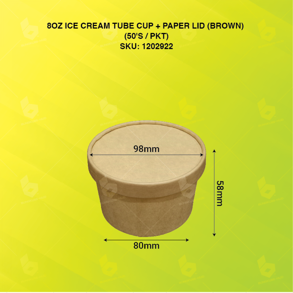 8OZ ICE CREAM TUBE CUP + PAPER LID (BROWN) (50'S X 20PKT/CTN)