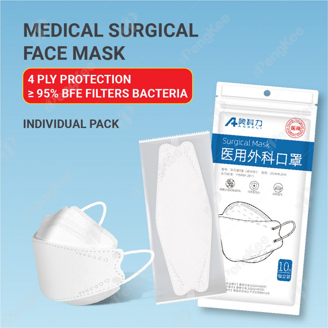 KF94 4PLY SURGICAL ADULT FACE MASK -WHITE (INDIVIDUAL PACK)