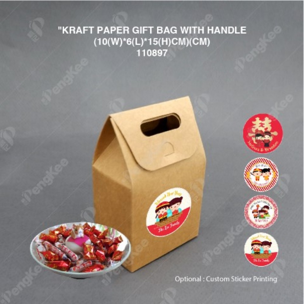 KRAFT PAPER GIFT BAG WITH HANDLE  50'S/PKT