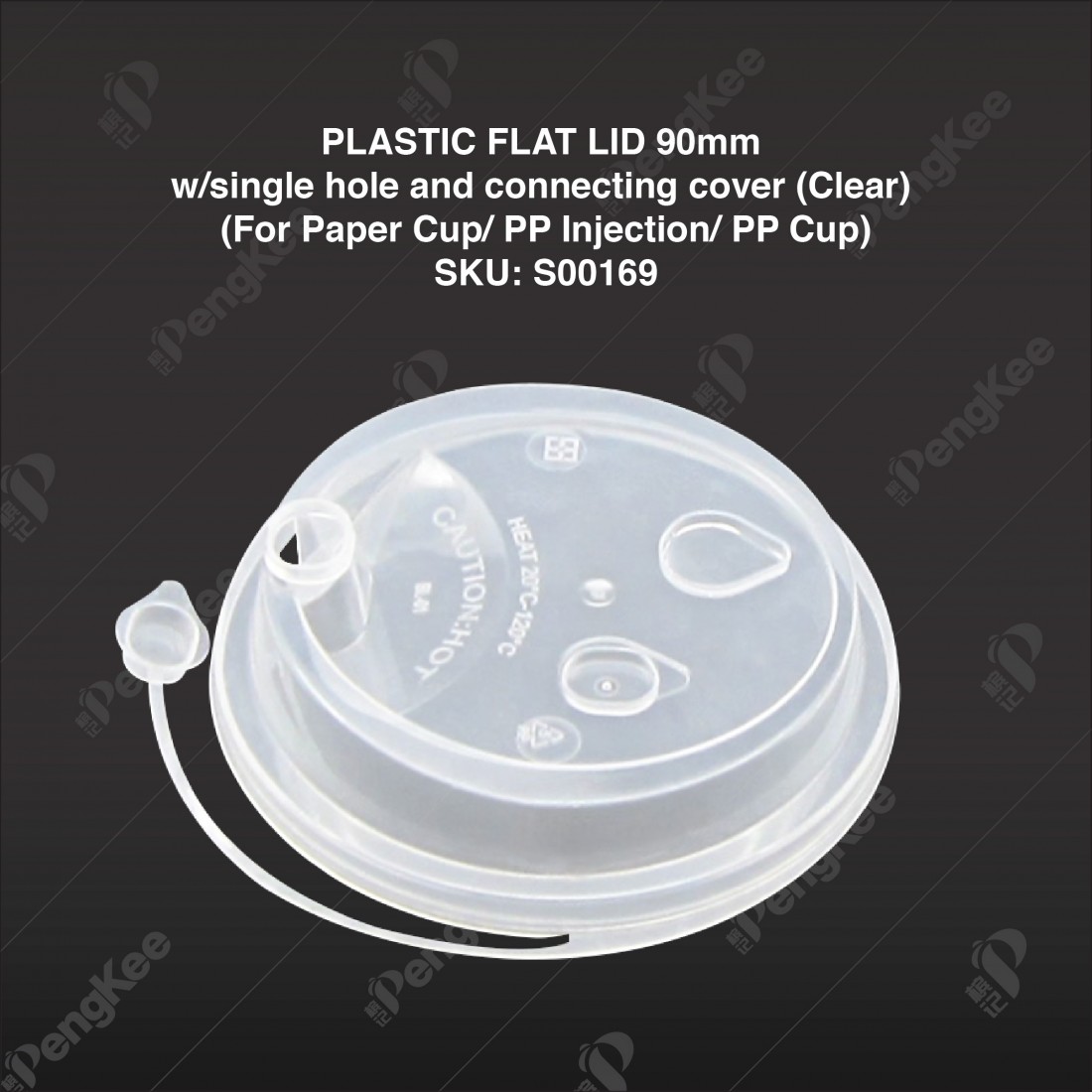 PLASTIC FLAT LID 90mm w/single hole and connecting cover (Clear) (For Paper Cup/ PP Injection/ PP Cup)
