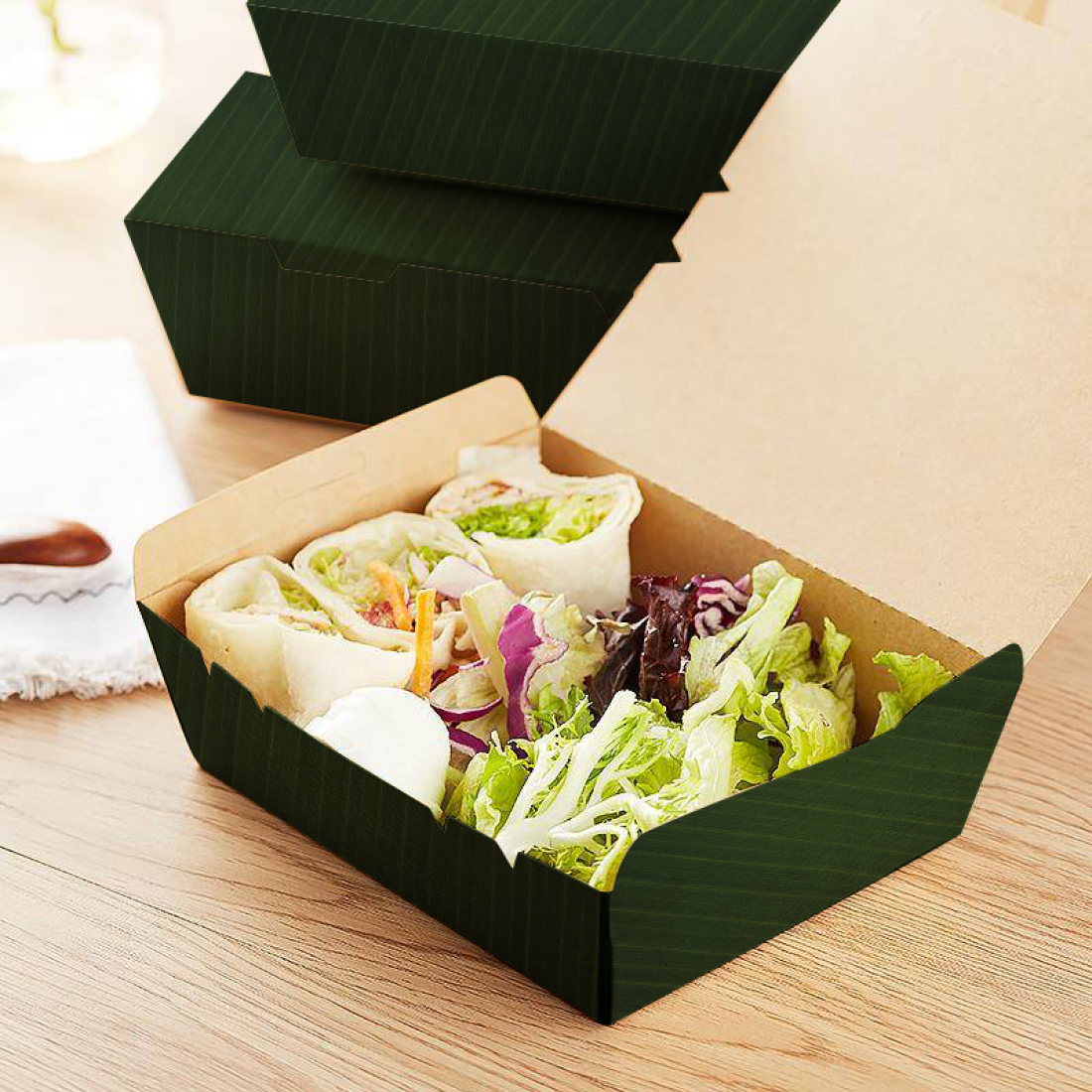 TBH 600 PAPER LUNCH BOX WITH SELF LOCK (BANANA LEAF) TBH 600 PAPER LUNCH BOX WITH SELF LOCK (BANANA LEAF)