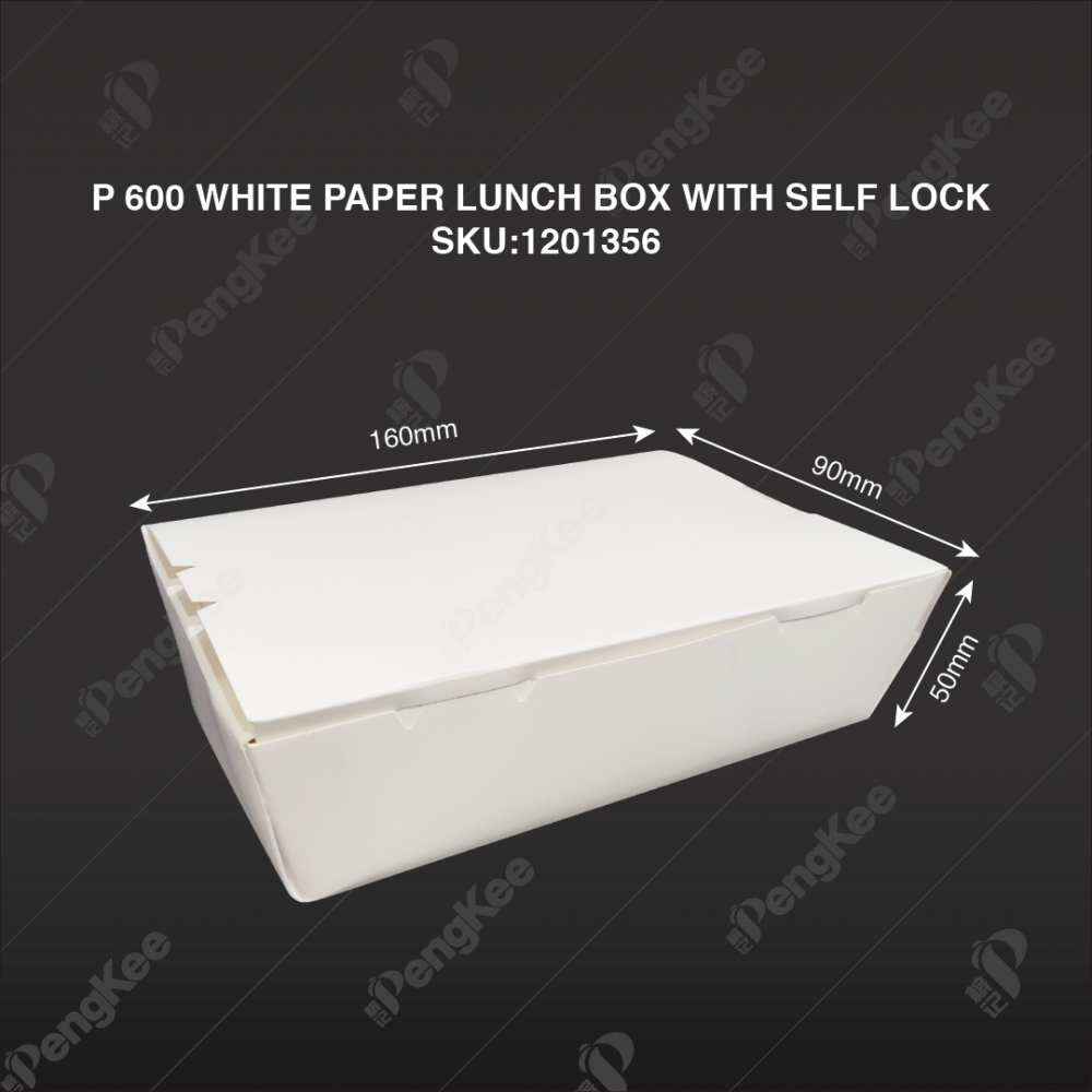 TBH 600 WHITE PAPER LUNCH BOX WITH SELF LOCK L160MM X W90MM X H50MM