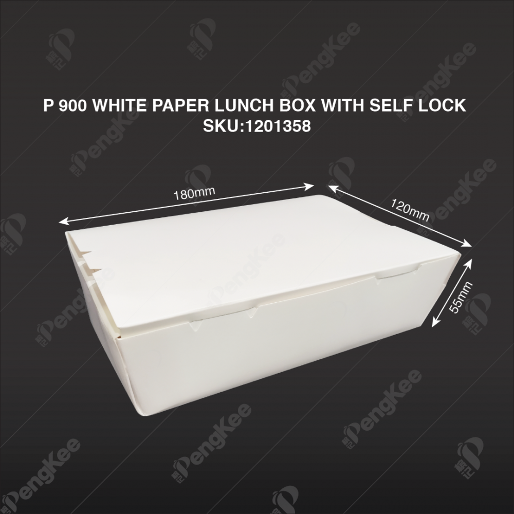 TBH 900 WHITE PAPER LUNCH BOX WITH SELF LOCK L180MM X W120MM X H55MM
