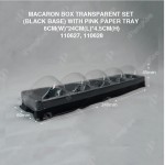 MACARON BOX TRANSPARENT SET (BLACK BASE) WITH PINK PAPER TRAY 6CM(W)*24CM(L)*4.5CM(H)(CM)100'S