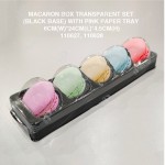 MACARON BOX TRANSPARENT SET (BLACK BASE) WITH PINK PAPER TRAY 6CM(W)*24CM(L)*4.5CM(H)(CM)100'S