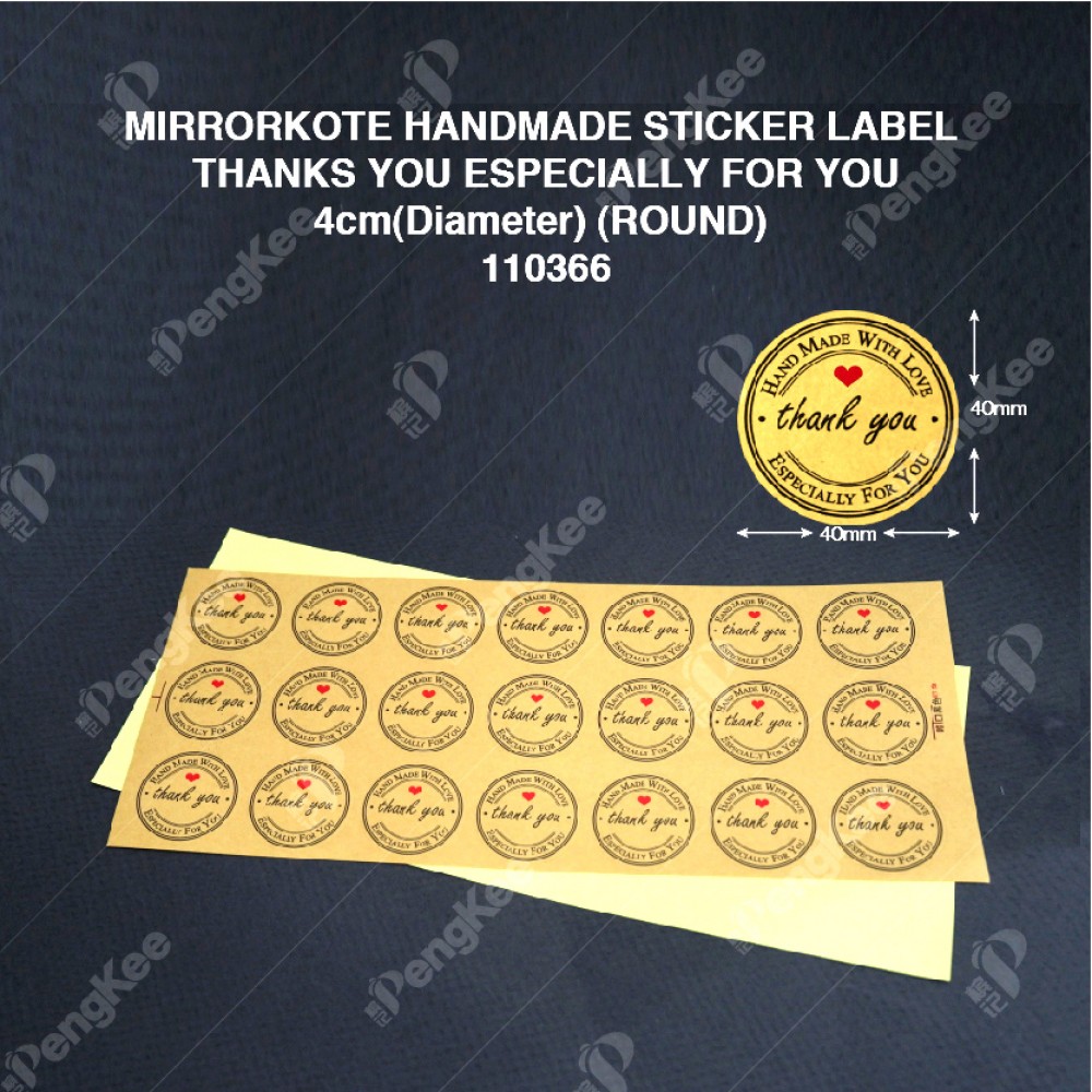 MIRRORKOTE HANDMADE STICKER LABEL THANKS YOU ESPECIALLY FOR YOU“ 4cm(Diameter) (ROUND)
