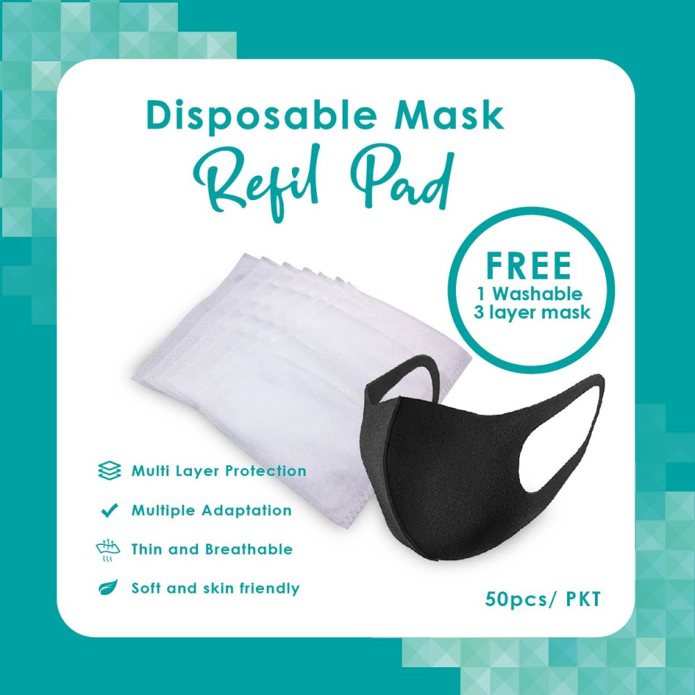 3 Ply Refill for Mask Refill Disposable Pad + Washable 3 ply Mask