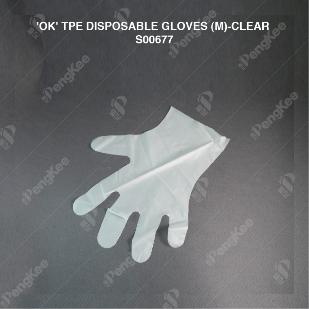 'OK' TPE DISPOSABLE GLOVES (M)-CLEAR (CM) (100'S X 20BOX)