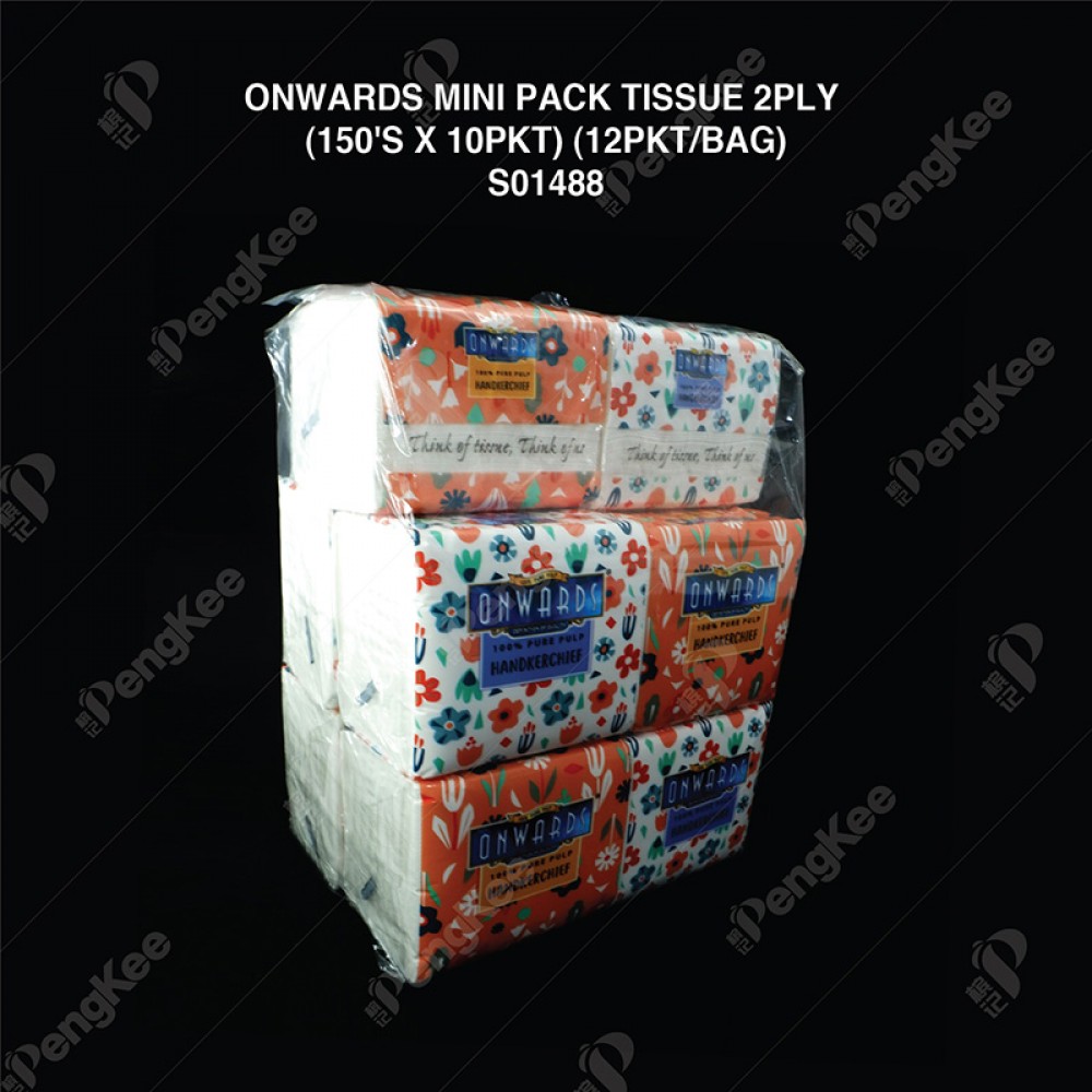ONWARDS MINI PACK TISSUE 2PLY (150'S X 10PKT) (12PKT/BAG)
