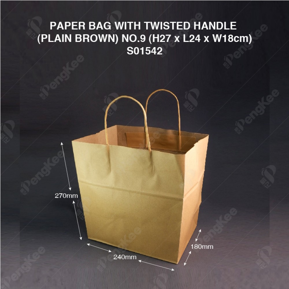 PAPER BAG WITH TWISTED HANDLE (PLAIN BROWN) NO.9 (H27 x L24 x W18cm) (CM) (25'S X 20PKT (500'S)/CTN)