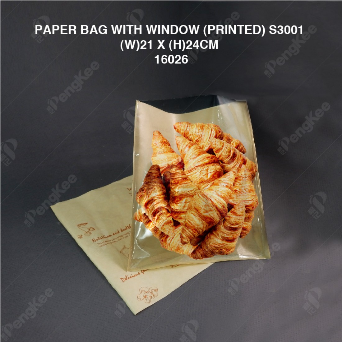 PAPER BAG WITH WINDOW (PRINTED) S3001 (W)21 X (H)24CM (100'SPKT) (36PKTCTN) 