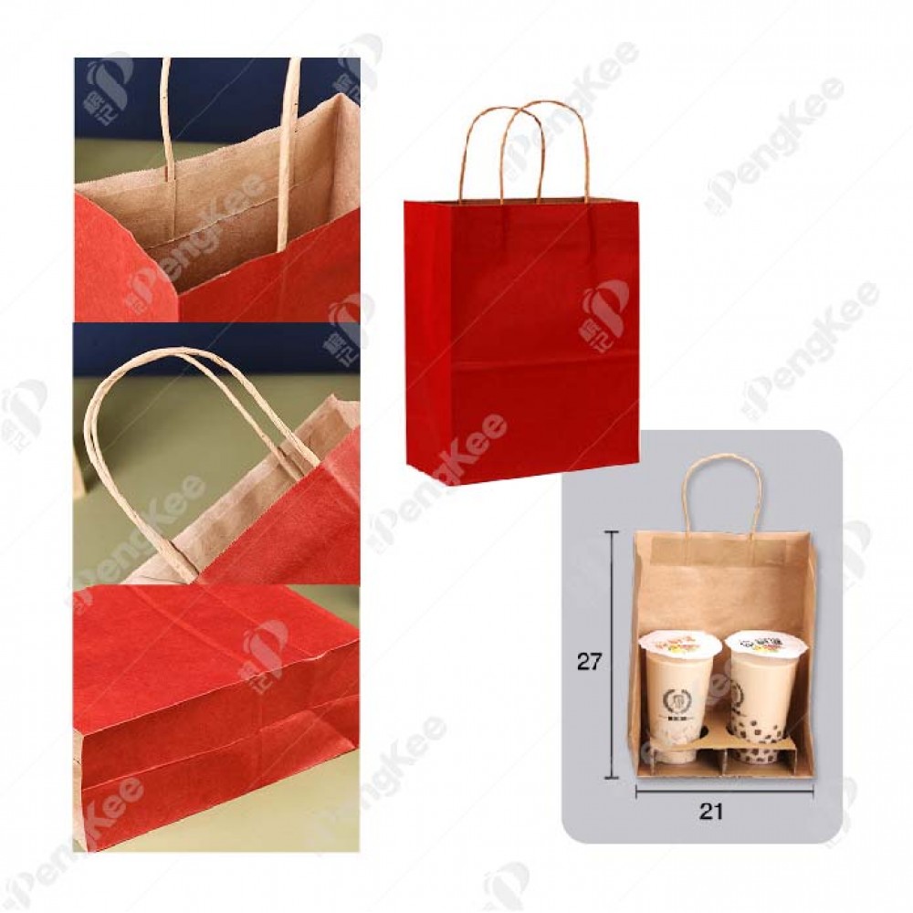 RED TWISTED HANDLE PAPER BAG NO.1- 21 X 27 X 11 (CM)