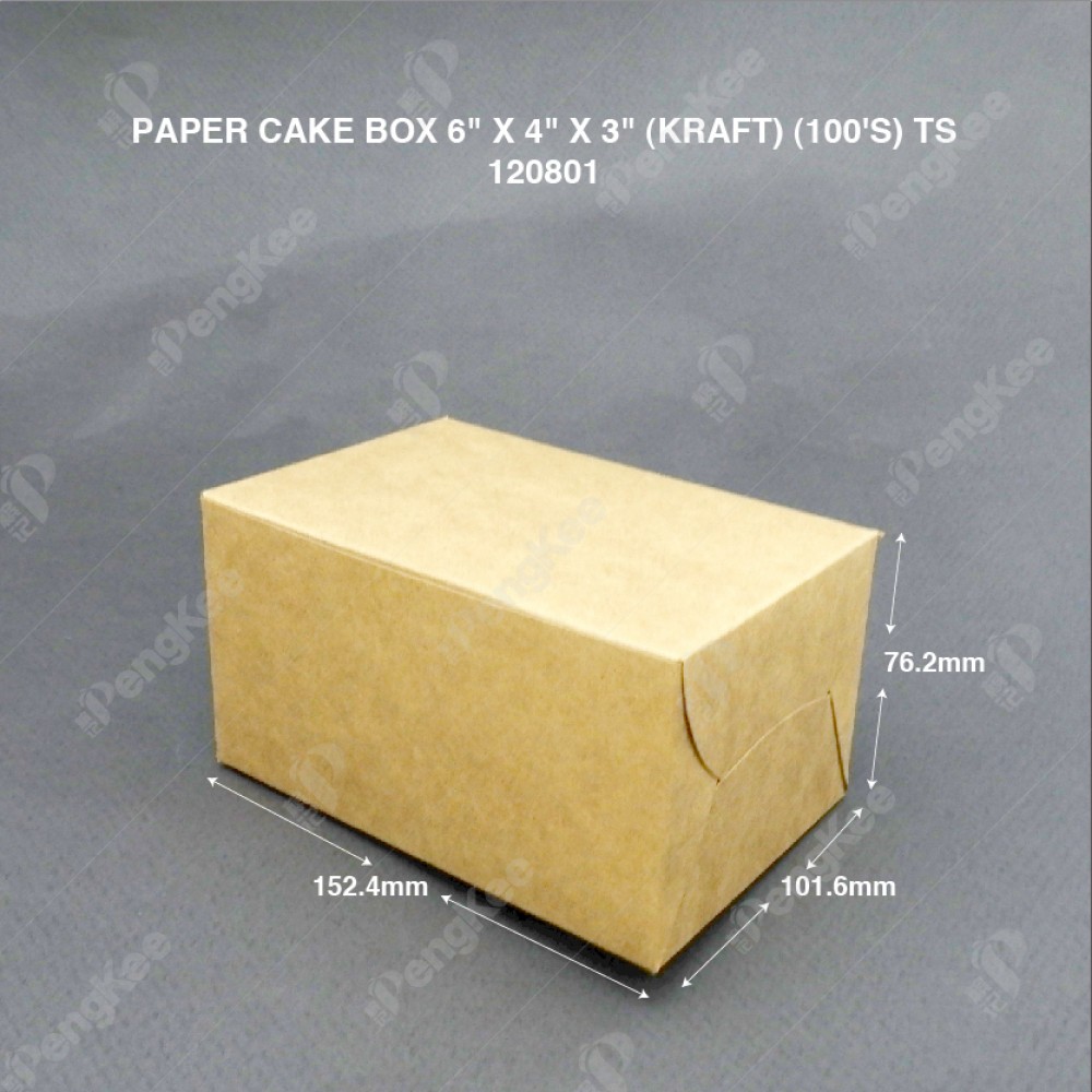 PAPER CAKE BOX 6" X 4" X 3" (KRAFT) (100'S) TS