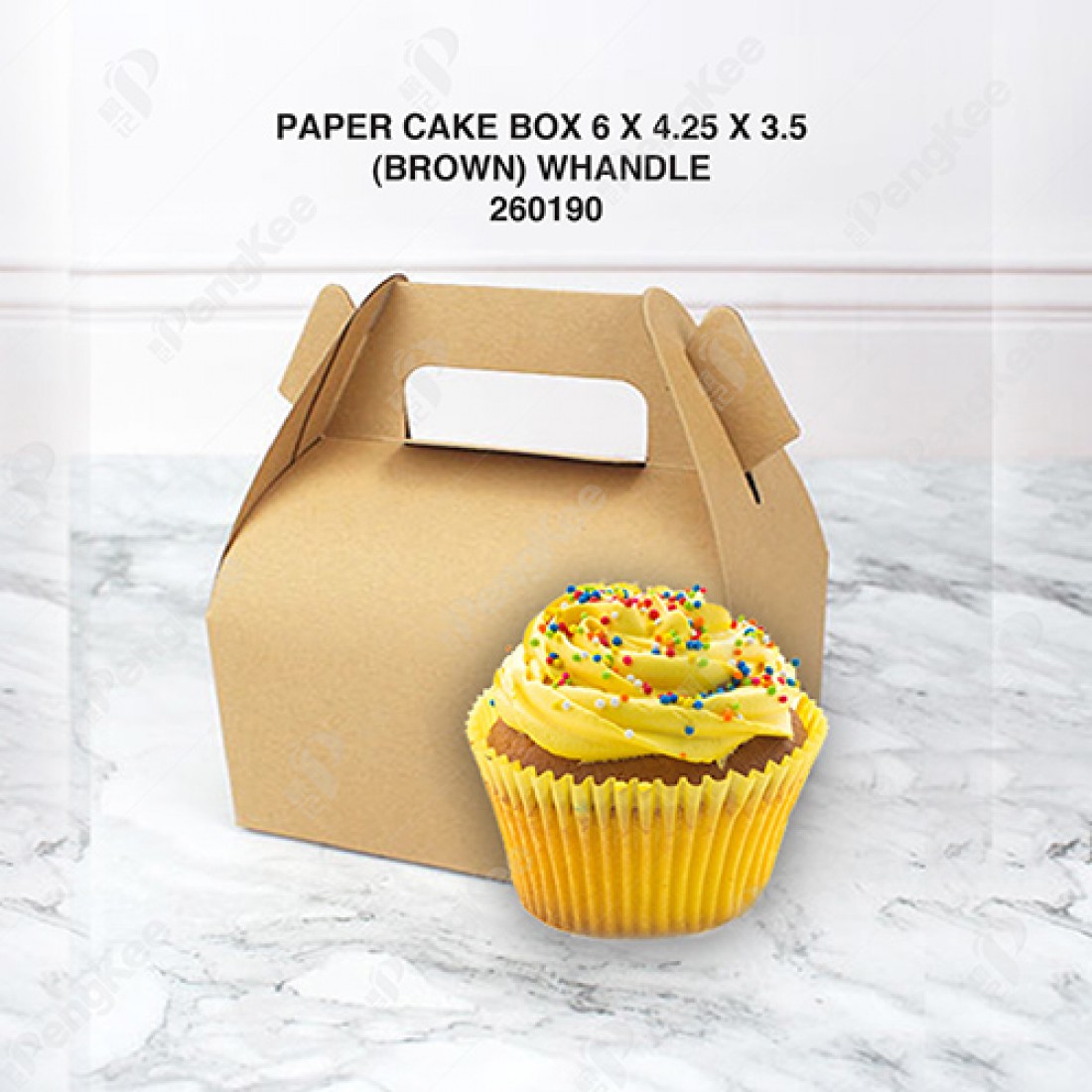 PAPER CAKE BOX 6 X 4.25 X 3.5 (BROWN) WHANDLE (100'SPKT ) (300'SBDL) 