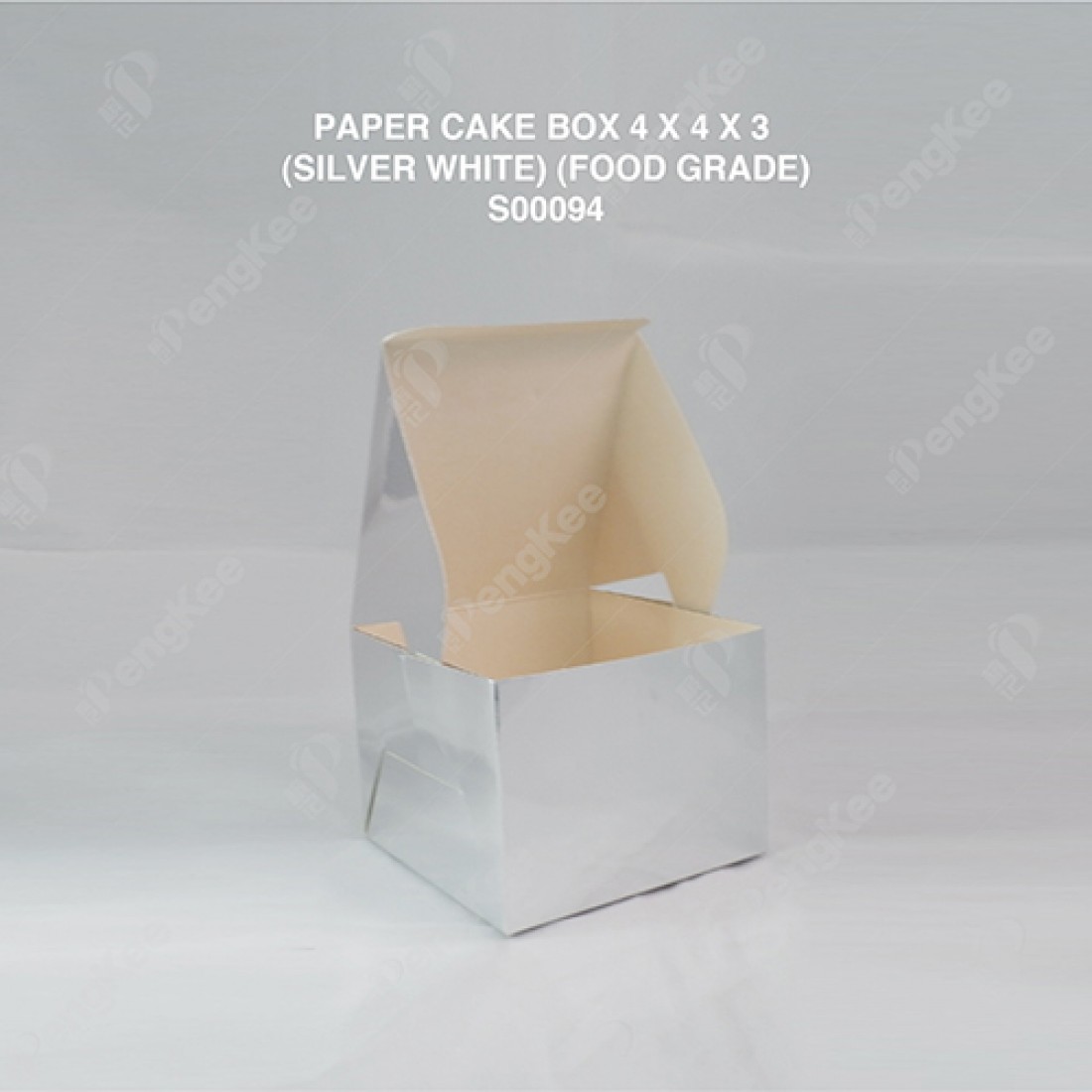 PAPER CAKE BOX 4 X 4 X 3 (SILVER WHITE) (food grade) (100'SPKT) (500'SBDL)