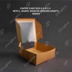 PAPER CAKE BOX 8 X 8 X 3  WITH L SHAPE WINDOW (BROWN KRAFT) (50'SPKT) (100'SBDL) 