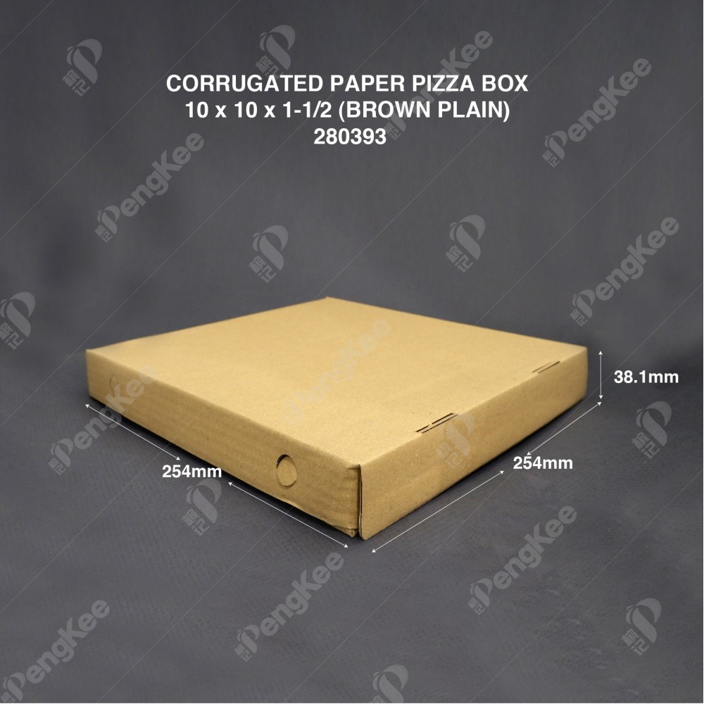CORRUGATED PAPER PIZZA BOX 10" x 10" x 1-1/2" (BROWN PLAIN) (50'S/PKT)