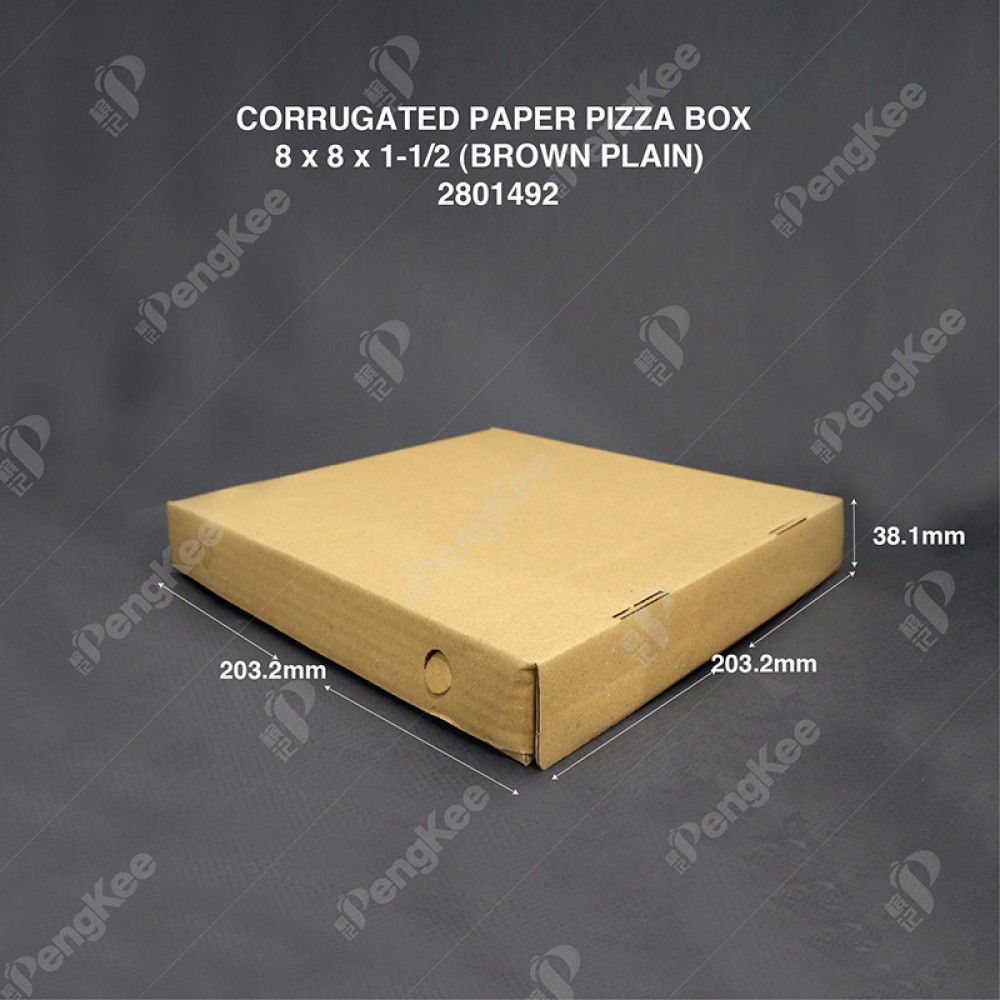 CORRUGATED PAPER PIZZA BOX 8" x 8" x 1-1/2" (BROWN PLAIN) (50'S/PKT)