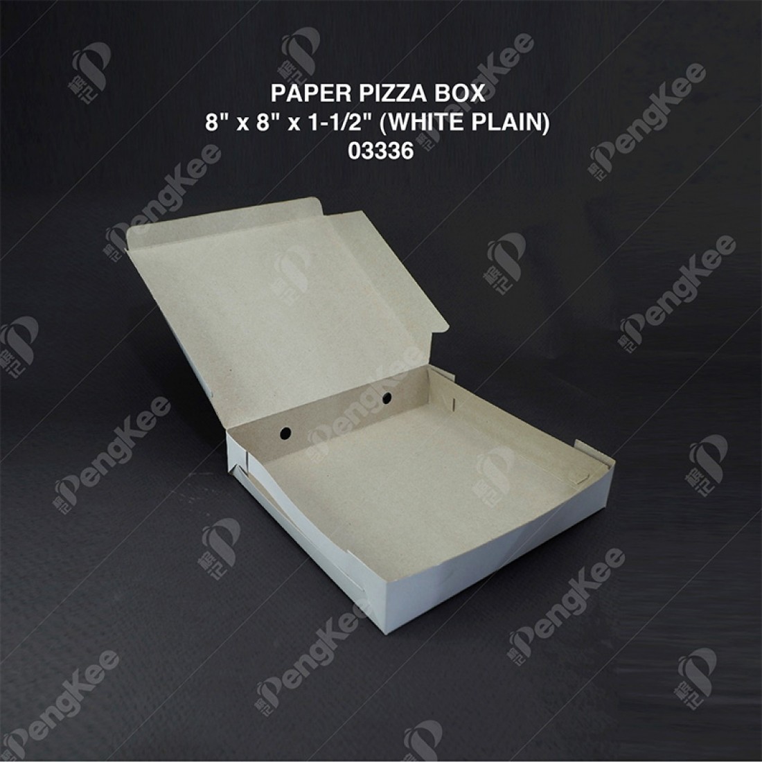 PAPER PIZZA BOX 8" x 8" x 1-1/2" (WHITE PLAIN) (100'S/PKT)