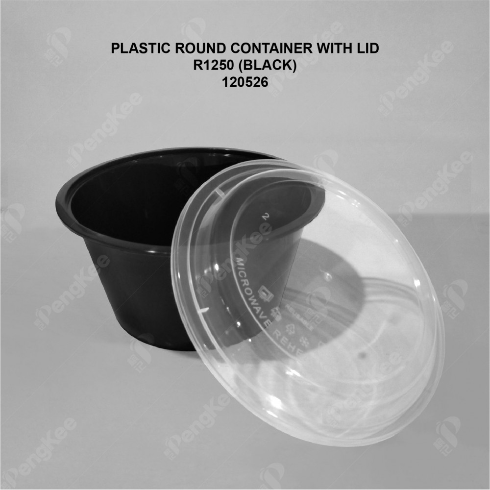 PLASTIC CONTAINER WITH LID (R1250) (BLACK) (50'S/PKT)