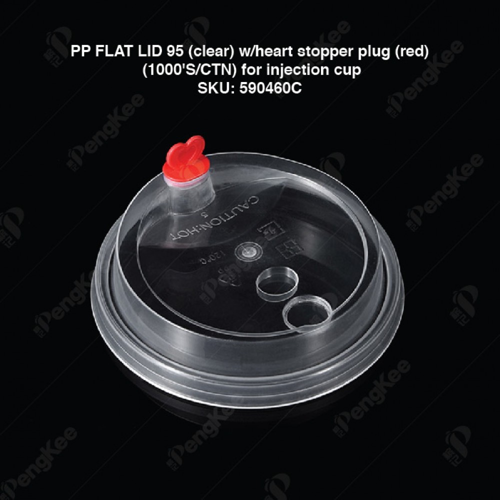 PP FLAT LID 95 (clear) w/heart stopper plug (red) (1000'S/CTN) for injection cup
